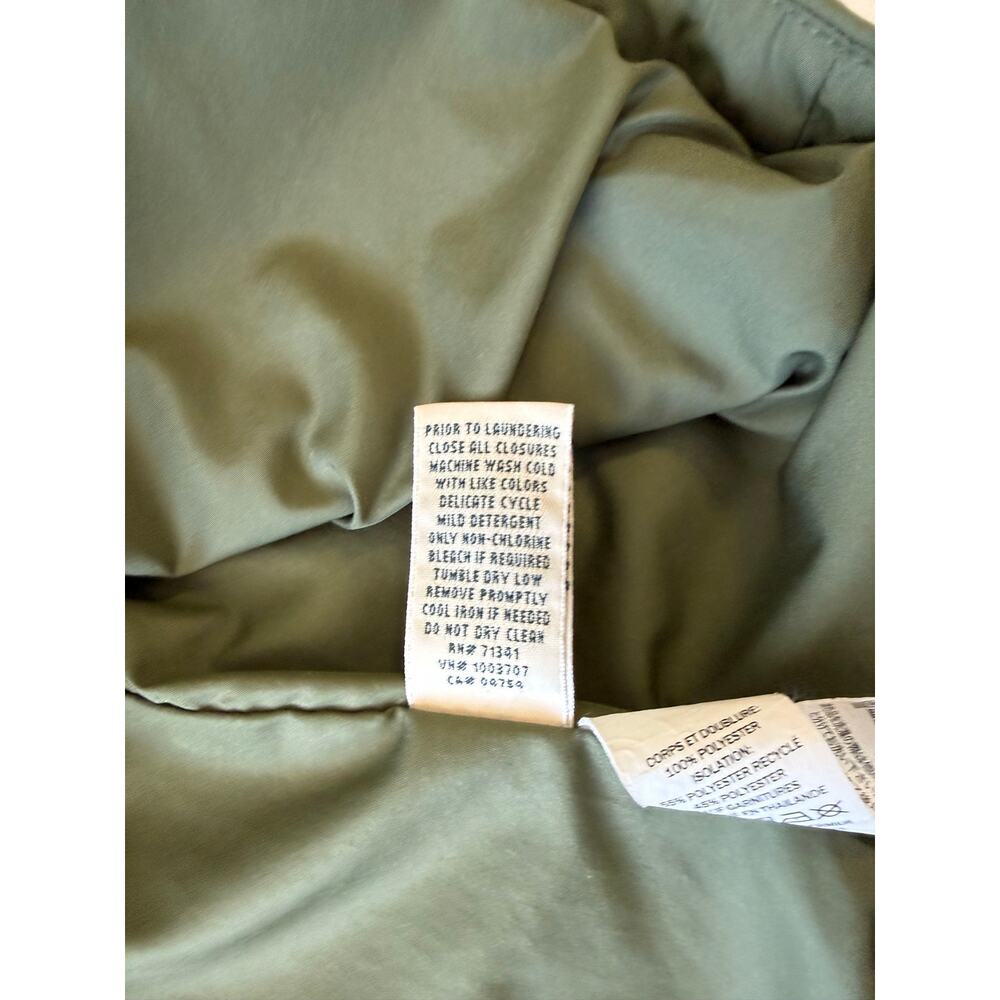 LL Bean Olive Green Collarless Short Sleeve Puffer Button Front Jacket XL Reg - Picture 11 of 11